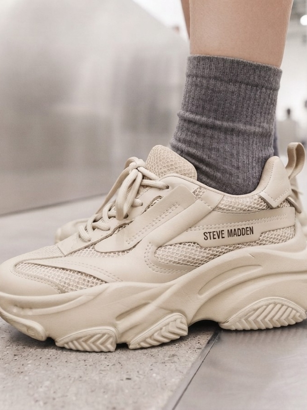 Steve Madden Cream Chunky Platform Sneaker
